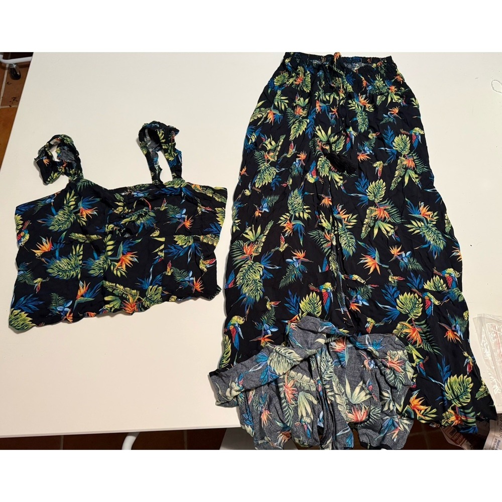 Women's‎ Tropical Floral 2-Piece Set Sleeveless Top & Elastic Waist Pants XL